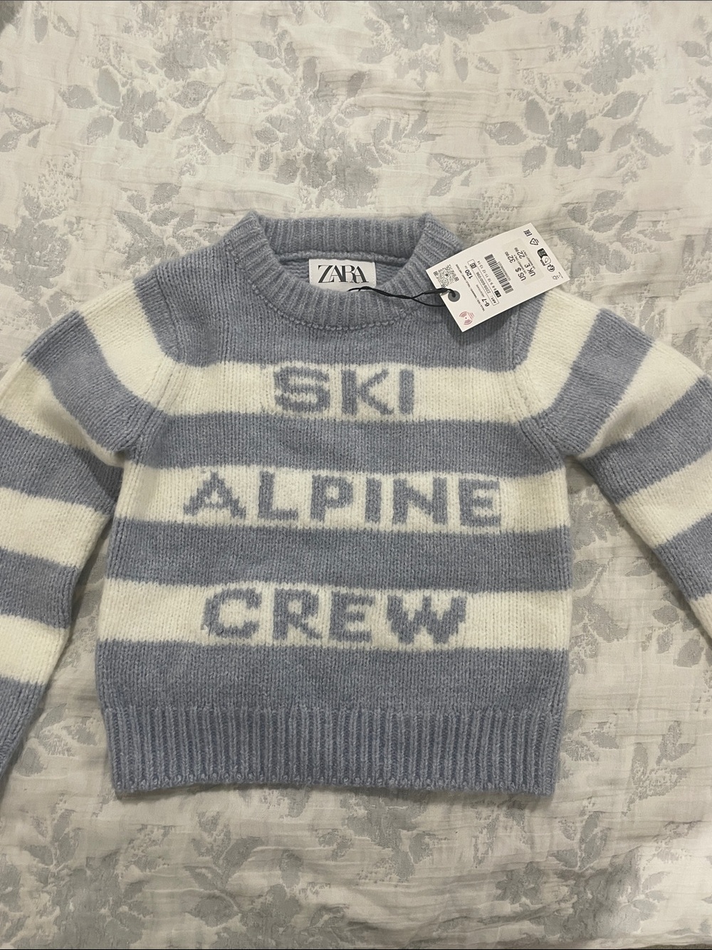 Zara Blue & Cream 'Ski Alpine Crew' Striped Sweater